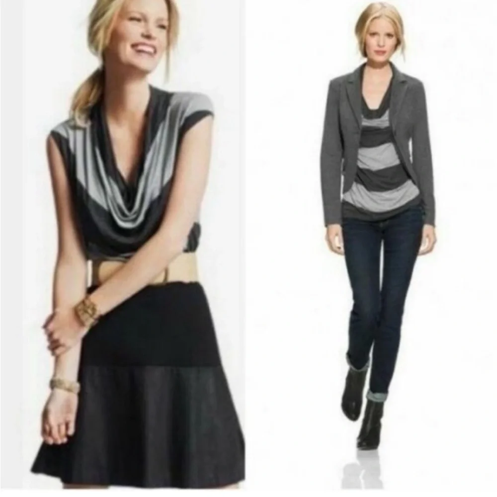 Cabi Grey Gray Wide Stripe Shirt Cowl Neck Top Tunic 620 Sz M - Picture 7 of 11